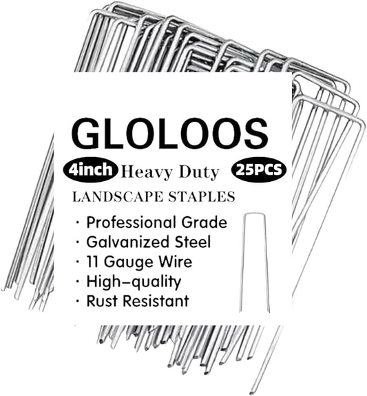 4 inch 25 Pack Silver Galvanized Landscape Staples 11 Gauge Garden Stakes Pins Anti-Rust Ground Stakes U-Shaped Tent Stakes are Used for Weed Barrier, Irrigation Tubing, Yard Lawn, Landscape Fabric