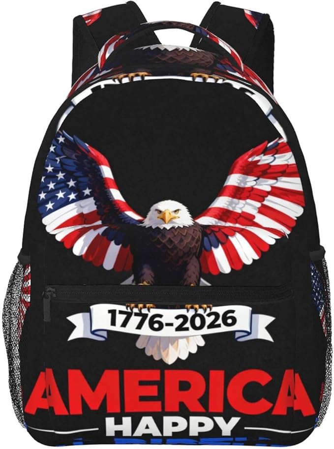 Polyester Daypack for Camping Travel Walking Cycling, Big Capacity Anti-Theft Multipurpose Bookbag, 250 Years 1776-2026 250th Birthday Eagle Liberty Art Camping Outdoor Backpack