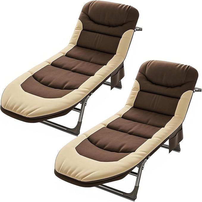 Portable Cot for Camping Adult, Folding Camping Cot with Thick Mattress, Pillow, Adjustable Cots for Sleeping with Pad, 26" Wide, for Home Office Nap Beach Travel Hiking (Brown 2)