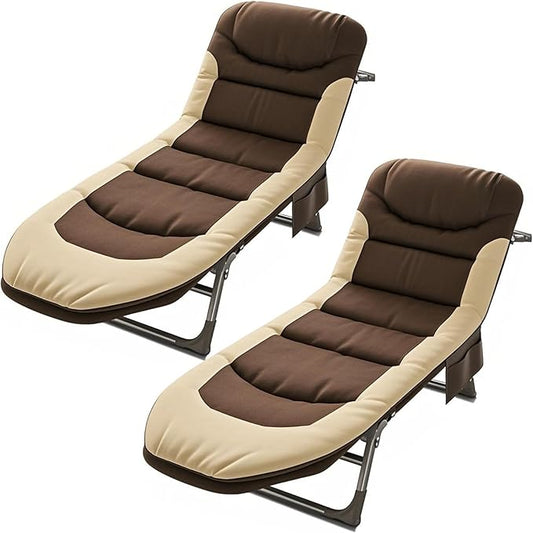 Portable Cot for Camping Adult, Folding Camping Cot with Thick Mattress, Pillow, Adjustable Cots for Sleeping with Pad, 26" Wide, for Home Office Nap Beach Travel Hiking (Brown 2)