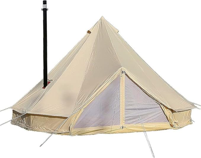 UNISTRENGH Luxury 4 Season Waterproof Cotton Canvas Bell Tent Large Glamping Tent Yurt Teepee with Roof Stove Jack Hole for Camping Hiking Christmas