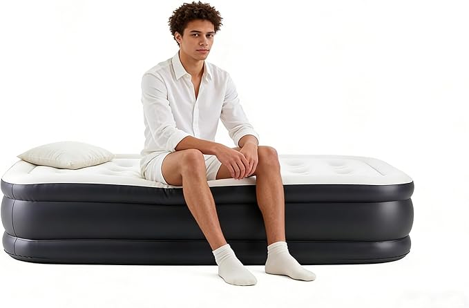 Simple Deluxe Camping Air Mattress, Built-in Fast Inflation Pump, Leak-Free & Foldable Design, Portable Inflatable Airbed with Carry Bag for Camping, Home & Travel