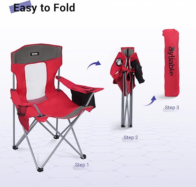 Camping Chairs Portable Folding Lightweight Outdoor Lawn Chair for Adults with Cooler Bag, Cup Holder and Side Pocket for Camping, Beach, Sports, Hiking, Fishing