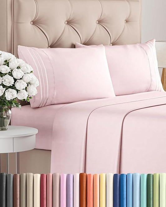Cal King Size 4 Piece Sheet Set - Comfy Breathable & Cooling Bed Sheets Set - Hotel Luxury Bedding for Women, Men, Kids, Teens, Boys & Girls - Deep Pockets and Wrinkle Free - Oeko-Tex - Lavender Pink