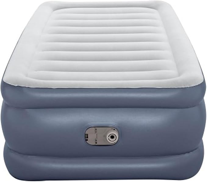 Bestway Air Mattress, TriTech Twin Airbed with Built-in Pump and Storage Bag, Gray