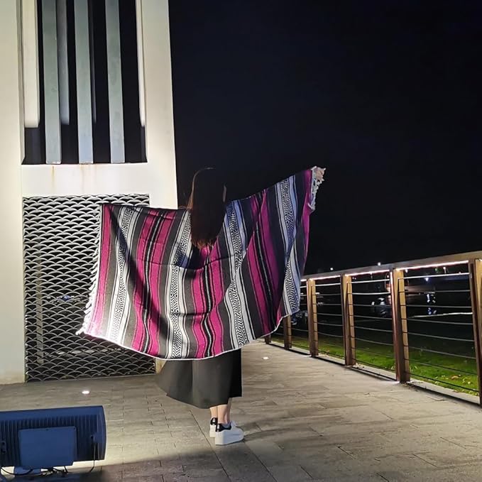 Airooglee 69" L x 51" W Large Mexican Blanket - Perfect as Yoga Blanket, Outdoor Blanket, Beach Blanket, Serape Blanket, Picnic Blanket, Camping Blanket, Woven Blanket, Boho Home Décor - Rose