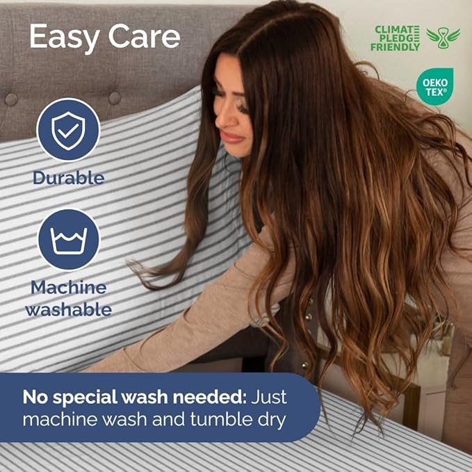 Full XL Bed Sheet - 4 Piece Full XL Bed Sheets Set - Soft, Breathable & Cooling - Hotel Luxury Bedding for Women, Men, Kids, Teens, Boys & Girls - Deep Pockets, Fade and Wrinkle Free - Grey Stripes