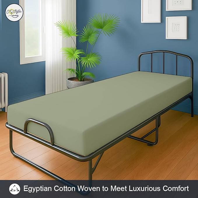 Cot Fitted Sheet 30 x 75, 100% Egyptian Cotton, 1 PC Cot Size Bottom Sheet Only, Perfect for Narrow Twin, Camp Bunk, Army Cots, Trifold Mattress, Camping Cot, Guest Bed Replacement(Sage)