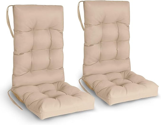 GREENVINES Rocking Chair Cushions Set of 2 | Polyester | Waterproof | Outdoor High Back Rocker Chairs Cushion | Seat with Ties | Non-Slip | Thickened Pad for Patio | 46.5" x 18.5" x 4.3" | Beige