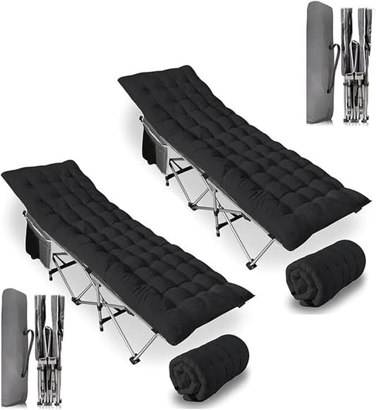 ZONETECH Folding Outdoor Camping Travel Cot and Cot Pad -Lightweight Portable Heavy Duty Adult & Kids Large Pocket and Cushion (Gray & Black, 2-Pack)