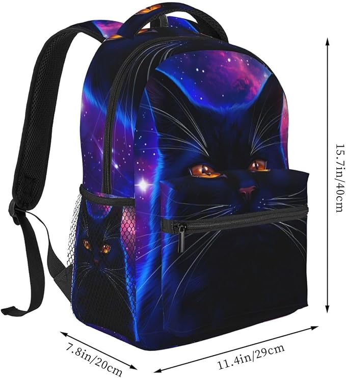 Backpack Anti-Theft Multipurpose Large Capacity Carry On Bag, Cosmic Black Cat Eye Flames Burning Starry Sky Camping Outdoor Backpack With Side Pockets