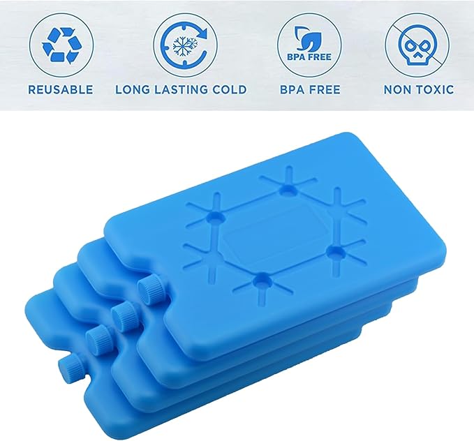 200ML Reusable Ice Packs for Lunch Box & Cooler, Slim Freezer Packs to Keep Food Fresh & Cold for Hours, Perfect for Travel, Picnic, Car, Office (4, Blue)