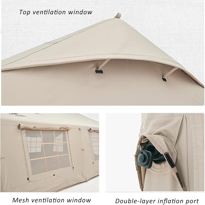 GeRRiT Outdoor Inflatable Camping Tent with Air Pump, 13m2 Glamping Tents, Easy Setup 4 Season Windproof House for Fishing, Camping & Hiking,480 X 360 X 250cm