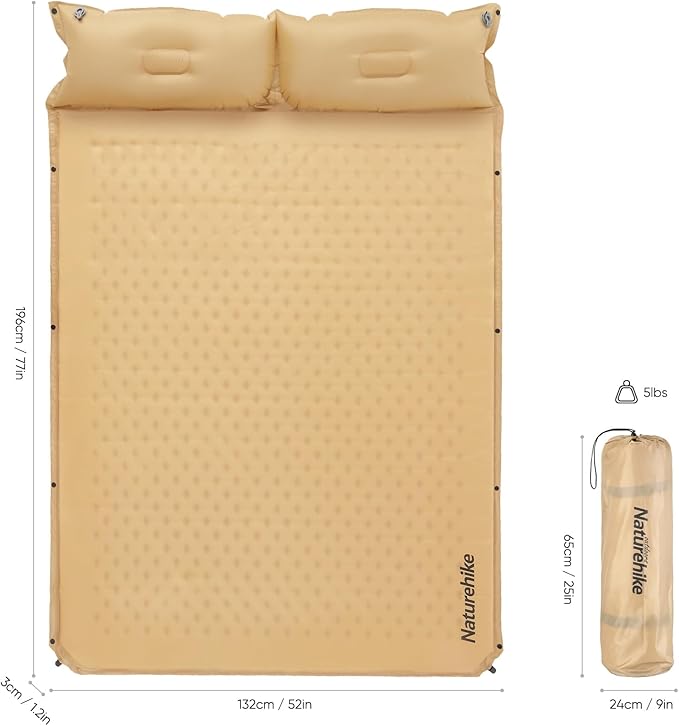 Naturehike Self-Inflating Sleeping Pad with Pillow, Patchwork Sleeping Pad for Camping Backpacking Hiking Traveling Tent（Yellow）
