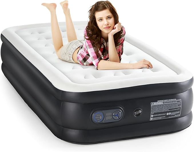 Sweetcrispy Twin Air Mattress - 18" Inflatable Blow Up Airbed with Built-in High Capacity Pump, Double Height, Non-Slip Bottom Design, Weight Capacity 660 lbs Air Bed for Home or Camping