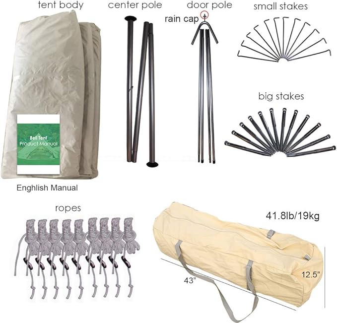 Playdo 4-Season Waterproof Cotton Canvas Bell Tent with Stove Hole and Tent Flue Flashing Kit for Outdoor Camping, Hunting, Hiking, Festival, Party