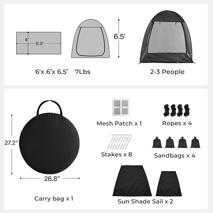Alvantor® Pop Up Screen House Tent, Snap-fit Mesh Screen Gazebo with Peaked Roof, Portable Screen Room Canopy Shelter with Sandbags for Camping, Backyard, Picnic