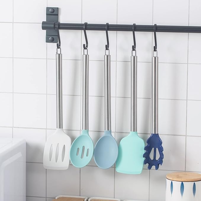 COOK WITH COLOR Silicone Cooking Utensils, Kitchen Utensil Set, Easy to Clean Silicone Kitchen Utensils, Cooking Utensils for Nonstick Cookware, Kitchen Gadgets Set, 5 Pieces, Blue Ombre