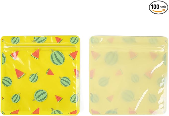 QQ Studio 100 PCS Clear Print Poly Plastic Color Empty Hangover Starter Kit with Resealable Zipper Seal Lock (Watermelon, 5.12 inch x 5.12 inch)