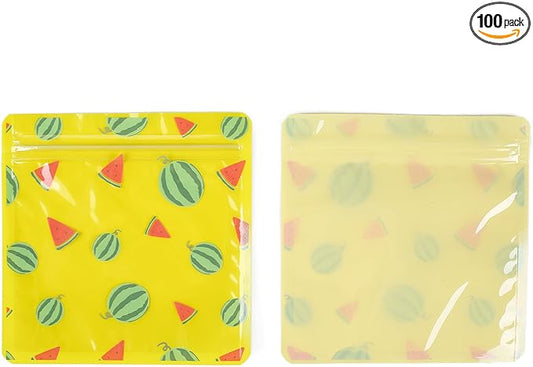 QQ Studio 100 PCS Clear Print Poly Plastic Color Empty Hangover Starter Kit with Resealable Zipper Seal Lock (Watermelon, 5.12 inch x 5.12 inch)