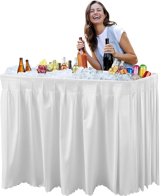 4 Foot Ice Cooler Table, Outdoor Cooler Table with Removable Matching Skirt and Shelf, Folding Ice Tables for Party, BBQ, Camping, Picnic, Portable Foldable Self-Serving Beverage Cooling Bar