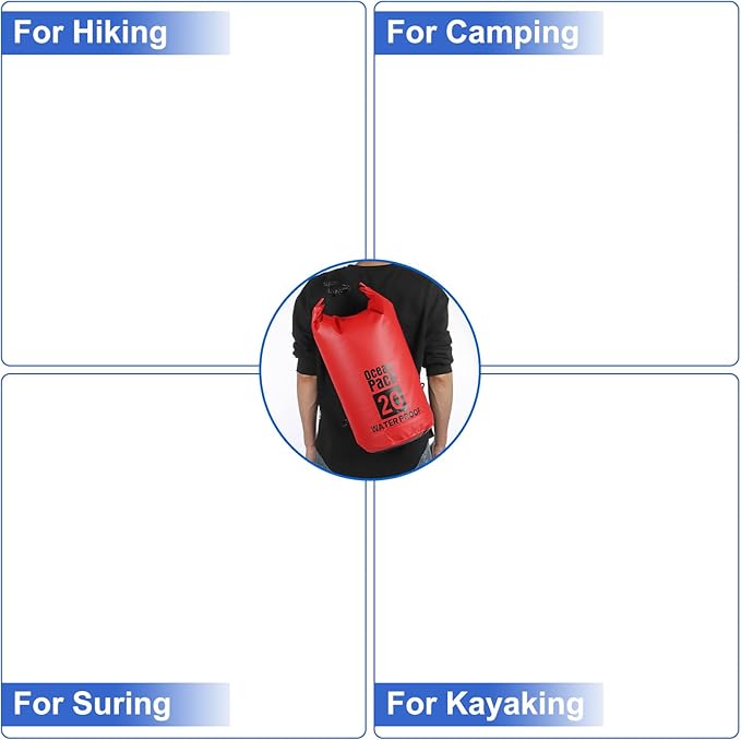 Waterproof Dry Bag, 20L Fit for Women Men Water Proof Bags Lightweight Dry Storage Floating Backpack with Whistle for Travel Backpacking Boating Kayaking Camping (Red)