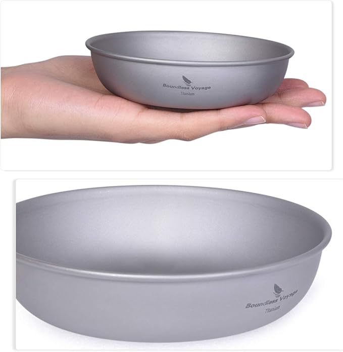 iBasingo Titanium Pan Dish Plate with Carry Mesh Bag Ultralight for Outdoor Camping Tableware Cookware Mess Kit A-Ti1101T