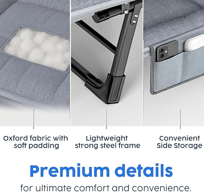 Camping Cot Portable Folding Bed for Adults 6 Position Adjustable Cot Recliner Chair with Pillow Heavy Duty Steel Frame Camping Office Nap Indoor Outdoor Use (Small(66in))