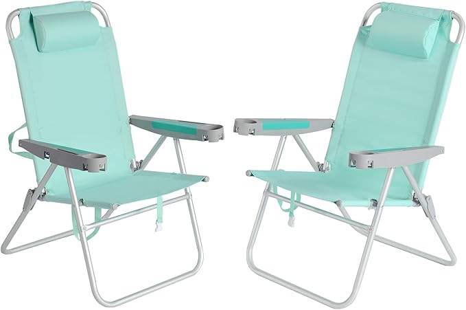 SUNNYFEEL 17" Tall Oversized Beach Chairs 2 Pack for Adults Heavy Duty 500 LBS, 5 Position, Portable High Folding Camping Chair with Cup Holder for Outdoor/Lawn/Trip, Foldable Sand Chairs for Adults