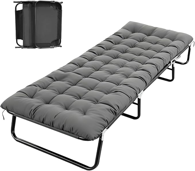 Adult Camping Cot - 220 lbs Capacity, Folding Bed with Mattress, Portable Compact for Indoor/Outdoor/Home/Travel