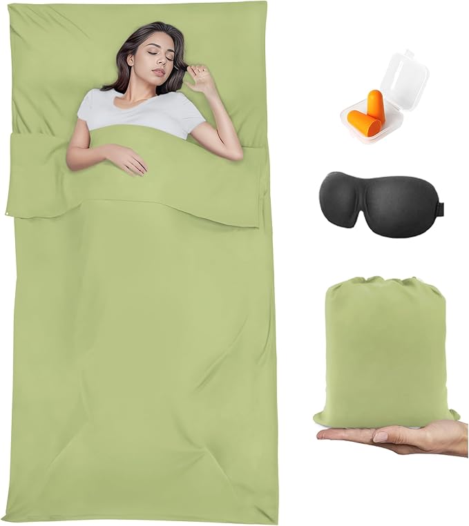 Sleeping Bag Liner,Travel Sheet & Adult Sleep Sack, Camping Sheets Travel Sleep Sack for Backpacking,Hotels & Hostels -Lightweight Single &Double Travel Sheet Camping Sheets