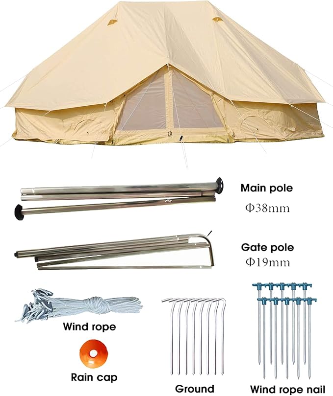 GeRRiT Outdoor Bell Tent 4-Season Luxury Large Yurt Tents 6 Meters 3 Doors Waterproof Portable Glamping Bell Tent 8-12 Persons Cotton Canvas Tent with Hook for Family Camping Hiking Hello