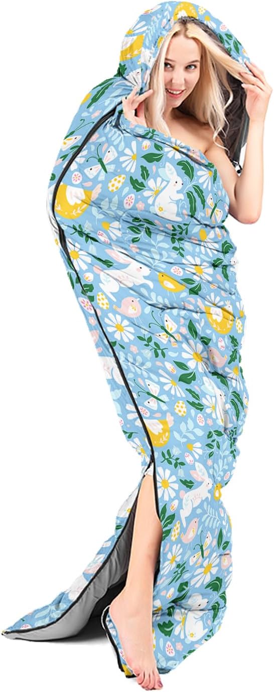 AILONEN Girls Pink Camping Sleeping Bags,Lightweight & Waterproof,3 Season Warm & Cool Weather,Cute Bow Duck Print Sleeping Bags for Kids,Girls,Adults Travelling,Outdoors