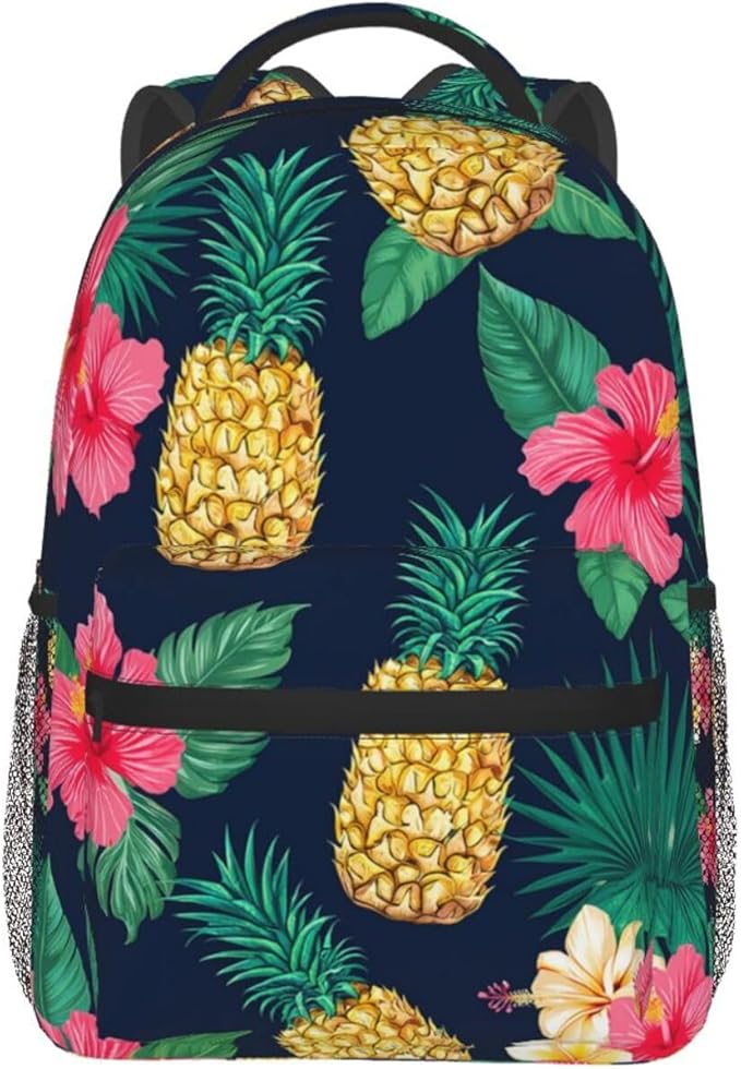 Lightweight Daypack Backpack for Trekking Work Running, Big Capacity Multipurpose Anti-Theft Bookbag, Hawaiian Flower Party Pineapple Art Business Computer Bag
