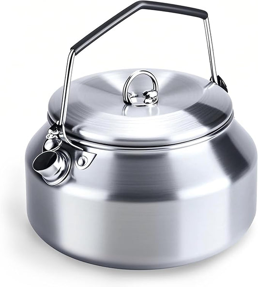 Camping Kettle Outdoor Campfire Camp Kettle, 1L Stainless Steel camping tea kettle Coffee Pot, Portable Lightweight Teapot Fast Heating Boiling Water, Ideal for Hiking Picnic Travel, Silver