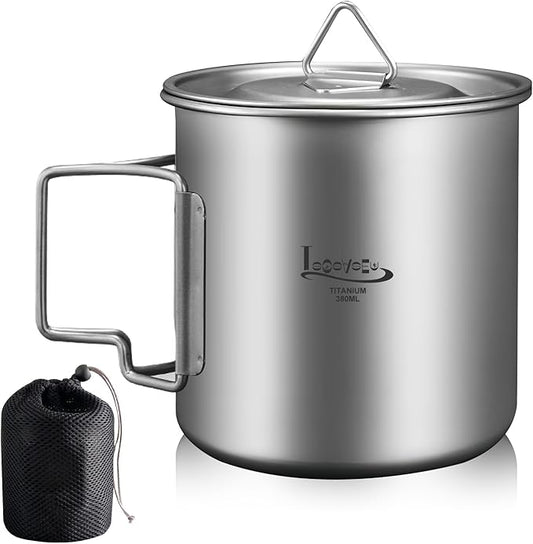 Titanium Pot with Lid, Lightweight Camping Pot with Foldable Handles, Portable Titanium Cooking Pot, Backpacking Pot Titanium Cookware with Carry Bag