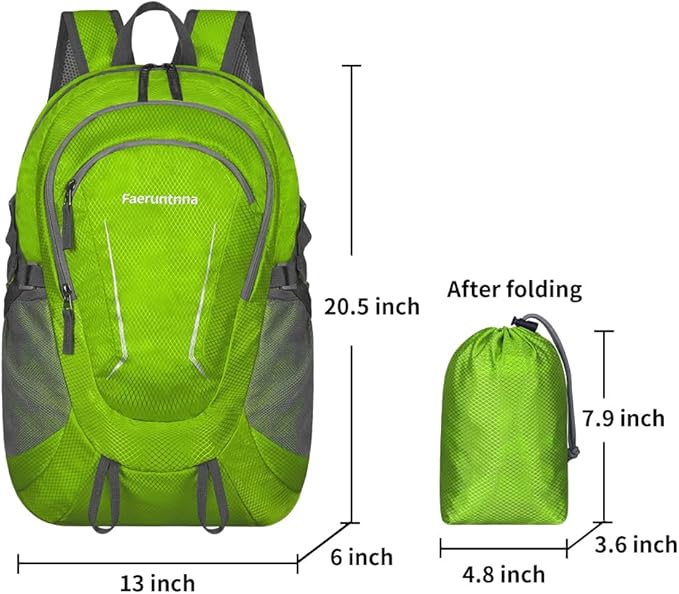 30L Large capacity Lightweight Packable Foldable Backpack，women and men Hiking backpack，Outdoors Travel Backpack (Fluorescent Green)