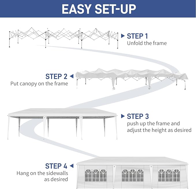Outvita 10x30ft Ez Pop Up Canopy, Portable Instant Canopy Tent with 8 SideWalls for Outdoor Events, Party, Wedding, Birthday,Graduation White