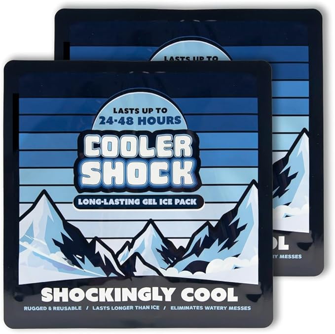 Cooler Shock Reusable Ice Packs for Cooler - Long Lasting Cold Freezer Packs for Coolers and Lunch Boxes - Cooler Ice Packs for Camping Gear, Fishing, Road Trips, Beach Must Haves