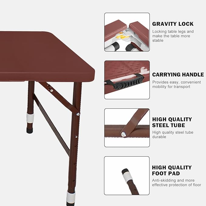 Portable Plastic Folding Table 4ft/6ft/8ft Heavy Duty White Black Picnic Dining Table Fold-in-Half for Camp Party Kitchen Indoor Outdoor