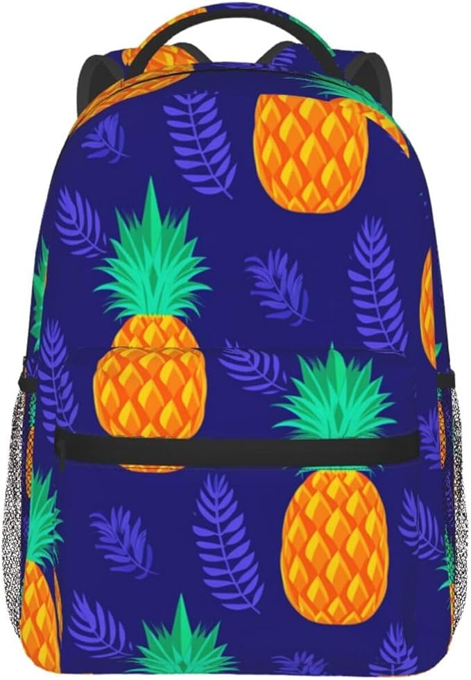 Shoulder Book Bags Polyester Multipurpose Anti-Theft Hawaii Pineapple Blue Art Carry On Bag Large Capacity Travel Hiking Camping Rucksack