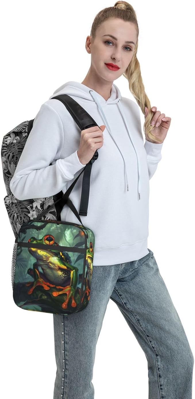 Frog Lunch Box for Kids Aldults, Realistic Animal Reusable Thermal Insulation Cooler Tote Bags, Red Eye Tree Jungle Pattern Insulated Bag for Student, School Picnic Camping Travel, Gifts