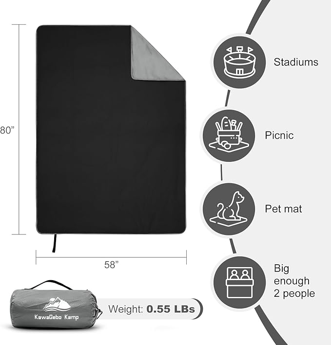 Fleece Waterproof Outdoor Blanket - Windproof Stadium Blanket for Camping, Picnics, and Sports Stay Dry and Comfortable 80"x 58"(Hoodeed, Gray)