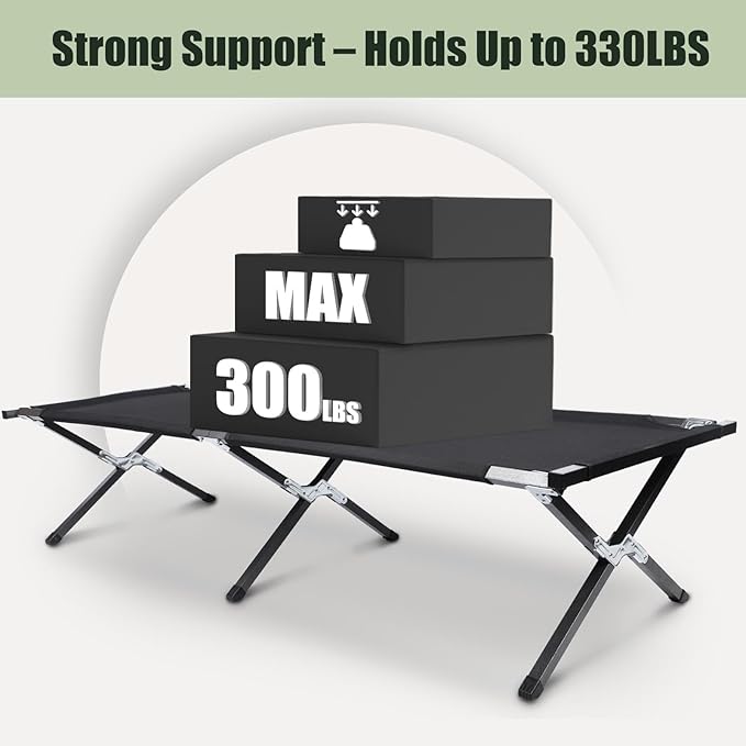 YSSOA Camping Cot, Sleeping Cots for Adults with Storage Bag, Portable and Lightweight Cot Bed for Outdoor Traveling, Hiking, Office Nap, Easy to Set up, 1 Pack, Black
