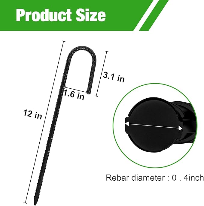 ERYTLLY 12In Rebar Stakes J Hook Heavy Duty Galvanized Metal Stakes for Ground Barrel Soil Tent Swing Set Anchors Fence Stakes Curved Steel Plant Support Garden Stakes with Hooks（12in 8pk）