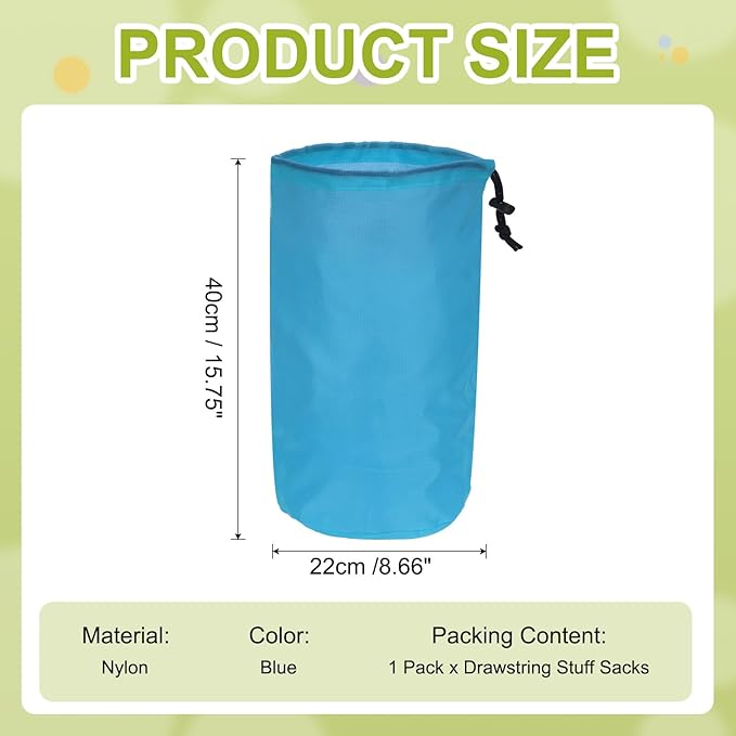 Stuff Sack, Nylon Waterproof Storage Sacks Portable Drawstring Dry Stuff Bag Gear Organization with Toggle, 9x16Inch Fit for Backpacking Camping Traveling Hiking(Blue)