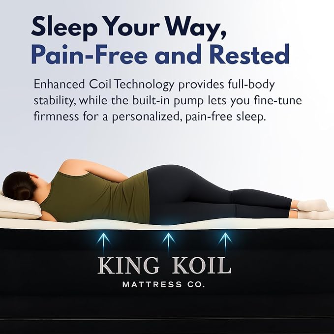 King Koil Luxury Plush Pillow Top California King Air Mattress with Built-in High-Speed Patented Pump for Home, Camping & Guests, Inflatable Double High Blow Up Airbed, Waterproof, 1-Year Warranty