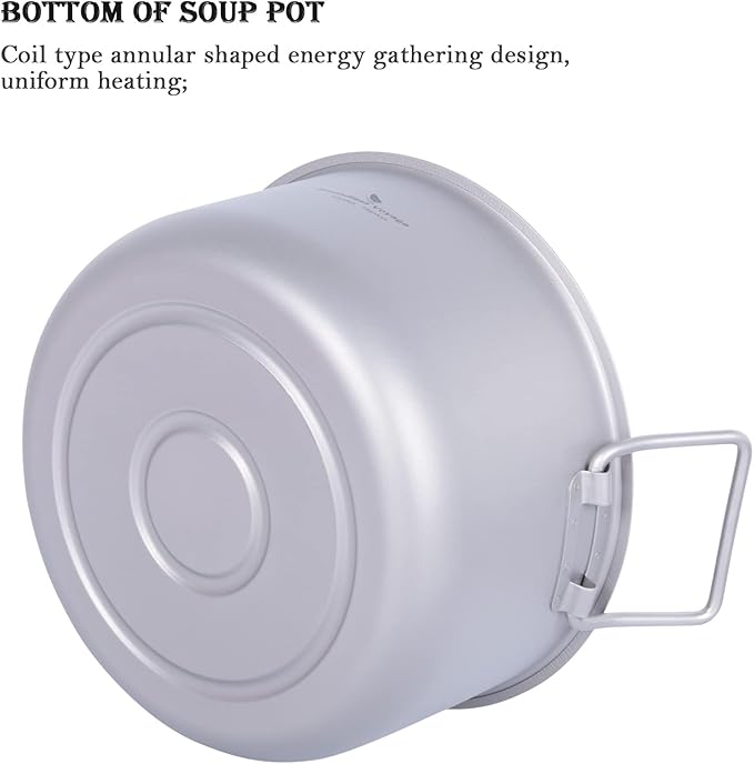 iBasnigo 2.2L Titanium Pot with Steamer Lightweight Portable Cookware Set for Camping Hiking Kitchen Cooking US-Ti2111C