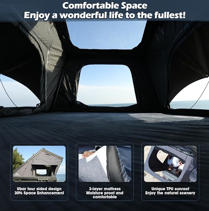 Rooftop Tent Hard Shell,Car Truck Bed Tent for Camping,Car SUV Jeep Tent Waterproof,Aluminium Alloy RTT Easy Setup-Topoak Stellar (Stellar)