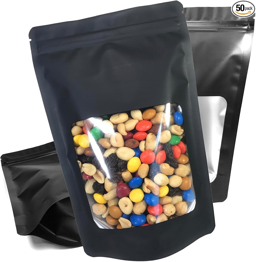 50 Pack Resealable Mylar 4 Mil Thick Smell Proof Bags 6” x 9” x 3” Stand Up Zip Seal Foil Pouch. Ultra-Clear Window Not Frosted. Food Grade. Travel, Storage and Display ROYPACK